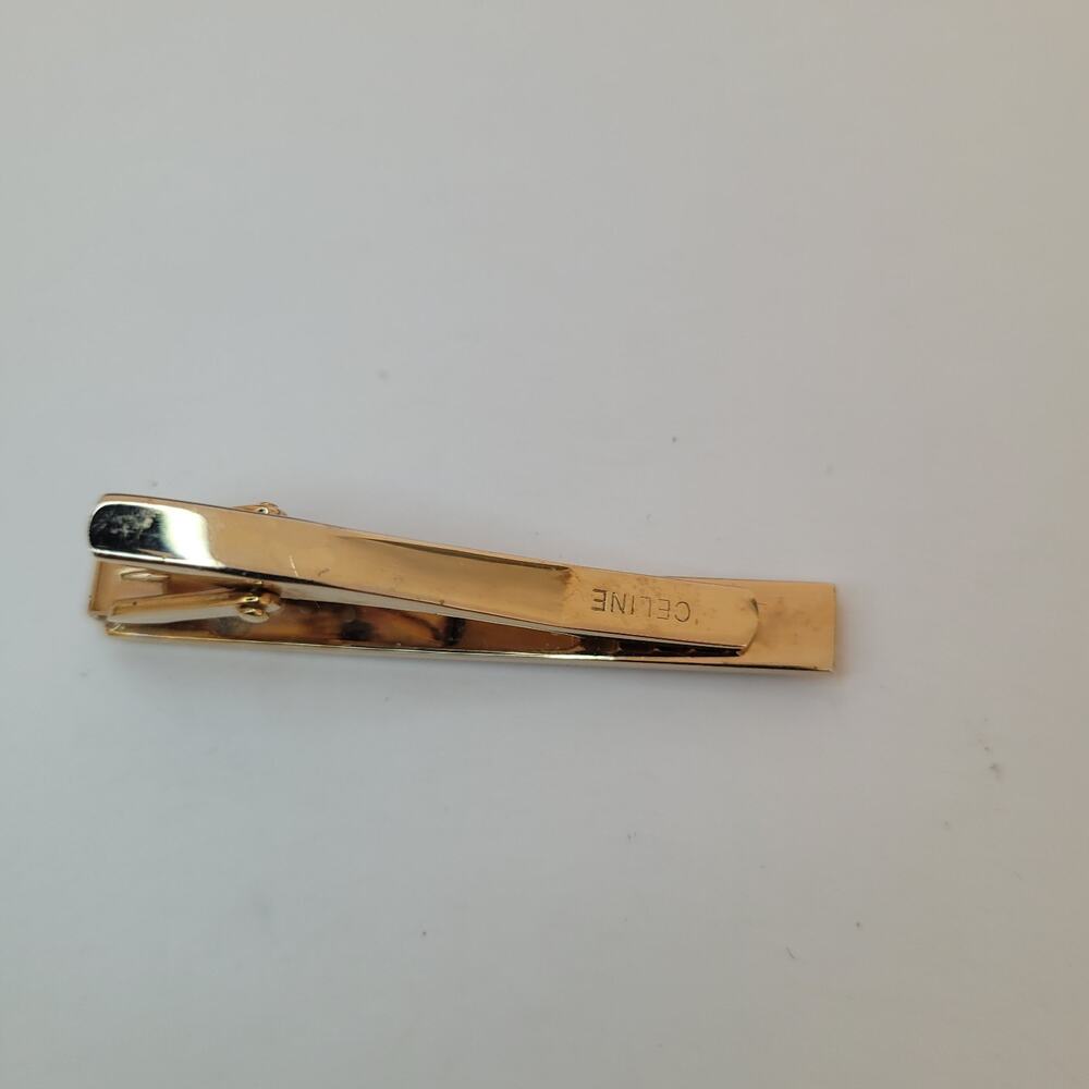 Celine Carrige Tie Bar Clip Clasp Rose Gold Black Onyx Tone 2in Logo Vintage - Picture 3 of 7